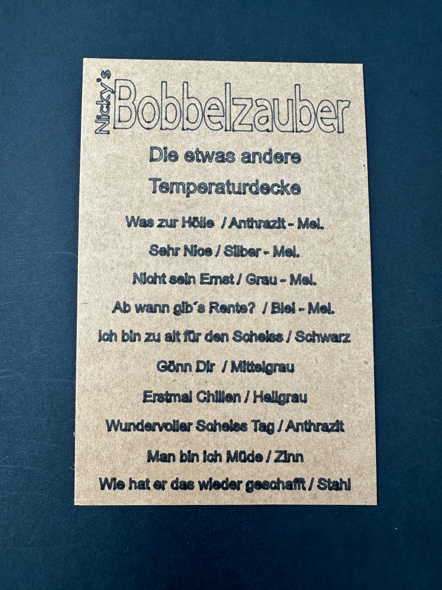 Farbkarte zur angebotenen Temperaturdecke