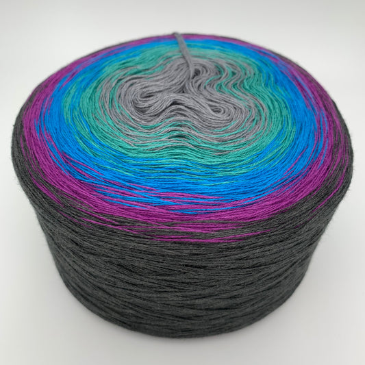 Farbverlauf Bobbel von innen nach aussen in Grau, Türkis, Seeblau, Lila und Anthrazit