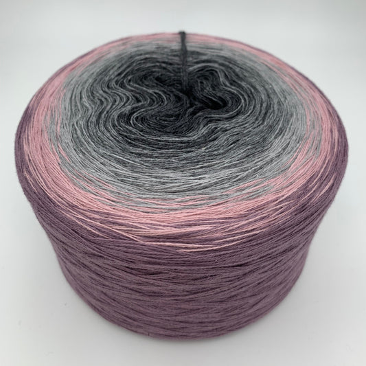 Beliebter Farbverlauf Bobbel von innen nach aussen heller werdende Grautöne dann Rose und schwaches Lila