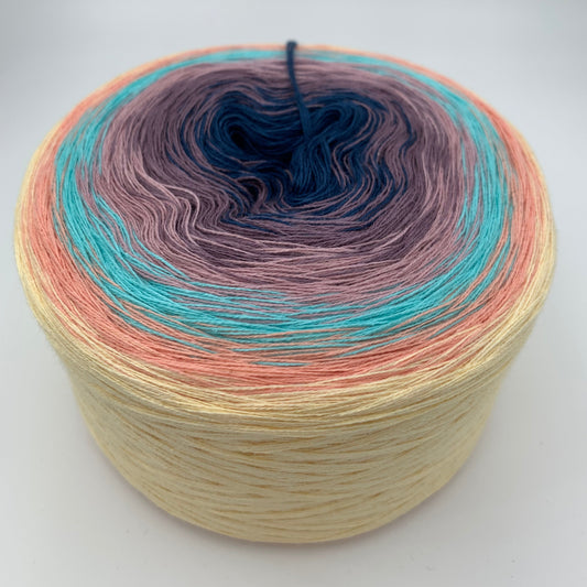 Farbverlauf Bobbel von innen nach aussen in Petrol, Rosetönen, TÜrkis, Orange und Gelb