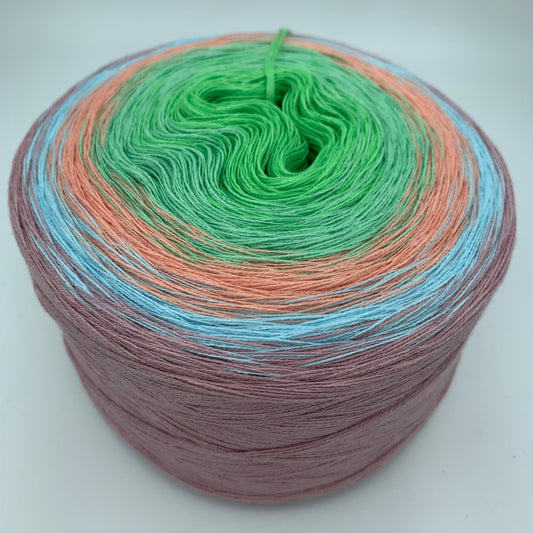 Farbverlauf Bobbel von innen nach aussen in Grüntönen, Orange Türkis und Lila