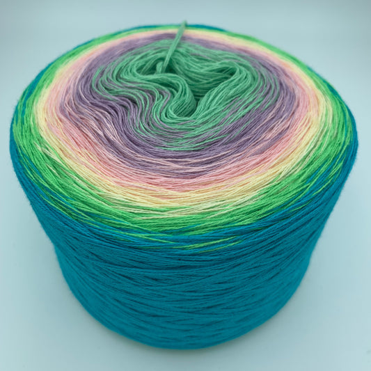 Farbverlauf Bobbel von innen nach aussen in Grün, Lila, Peach, Gelb Grün und Blau