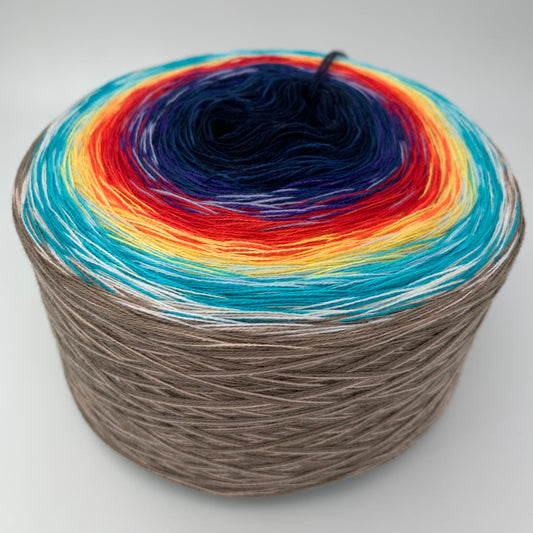 Farbverlauf Bobbel von innen nach aussen Dunkelblau, Rot, Gelb, Türkis und Braun