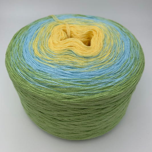 Farbverlauf Bobbel von innen nach aussen in Gelb, Hellblau und Grün