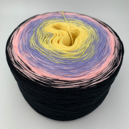 Farbverlauf Bobbel von innen nach aussen Gelb, Lila, Pfirsich und Schwarz