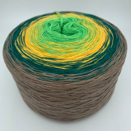 Farbverlauf Bobbel von innen nach aussen in Grün, Gelb, Dunkelgrün und Braun