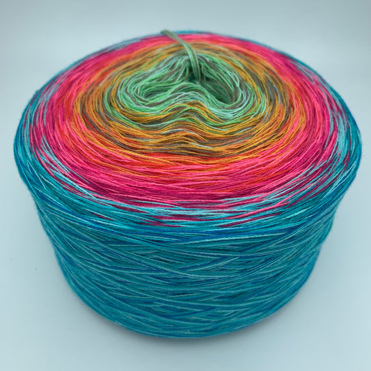 Bunter Farbverlauf Bobbel von innen nach aussen jeweils vorrangig in den Farben Grün, Gelb, Pink und Blau