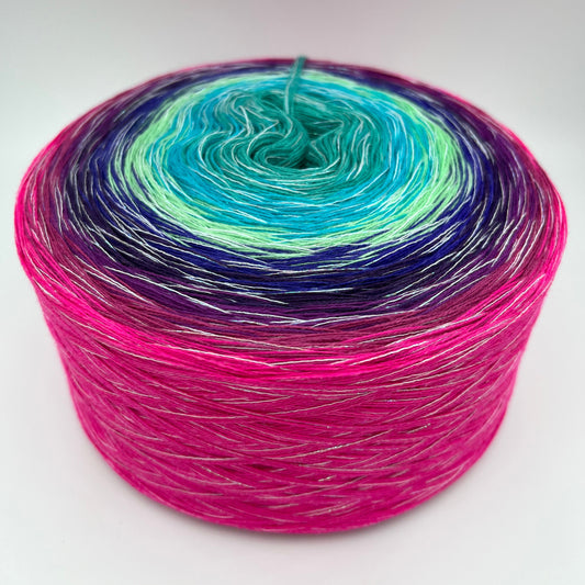 Farbverlauf Bobbel innen Grüntöne und aussen Lila und Pink