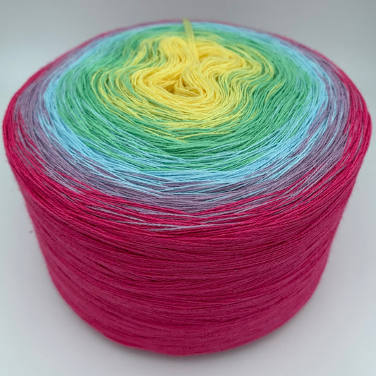 Farbverlauf Bobbel von innen nach aussen in Gelb, Grün, Türkis, Lila und Rot