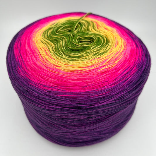 Farbverlauf Bobbel von innen nach aussen in Grün, Gelb, Pink und Lila