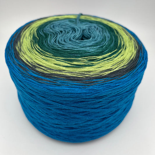 Farbverlauf Bobbel von aussen nach innen in Grüntönen, Gelb, Grau und Blau