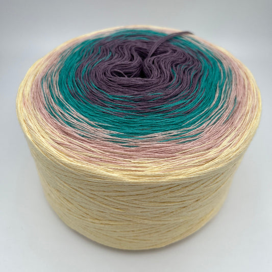 Farbverlauf Bobbel von innen nach aussen in Lila, Grün, Pfirsich und Gelb