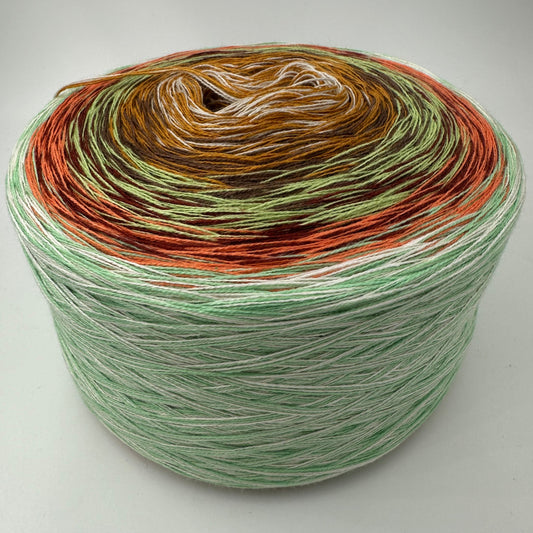 Farbverlauf Bobbel von innen nach aussen Weis, Ocker, Braun, Grün, Orange und Grün