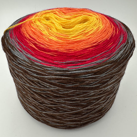 Farbverlauf Bobbel von innen nach aussen Gelb, Orange, Rot, Grau und Braun