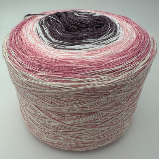 Farbverlauf Bobbel von innen nach aussen Braun, Creme, Rose, Dunkelrosa und nochmal Creme