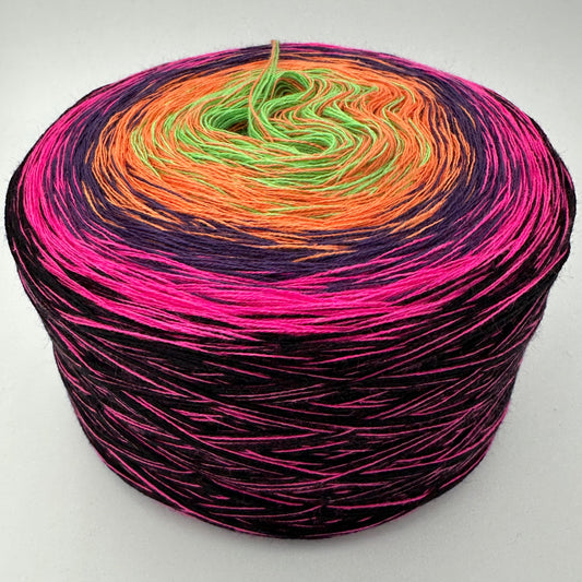 Farbverlauf Bobbel von innen nach aussen Grün, Orange, Lila, Pink und Schwarz