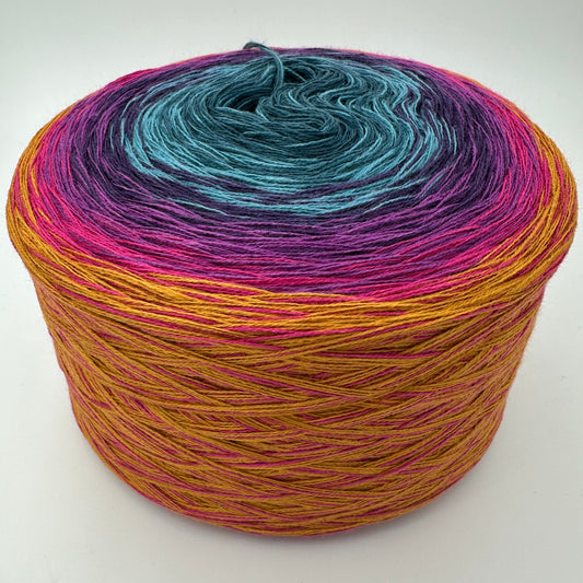 Farbverlauf Bobbel von innen nach aussen Dunkelblau, Blau, Lilatöne, Pink und Ocker