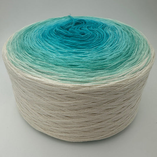 Farbverlauf Bobbel von innen weg heller werdende Blautöne gefolgt von heller werdenden Grüntönen und Creme