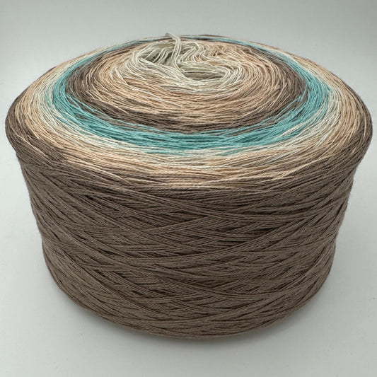 Farbverlauf Bobbel von innen nach aussen in dunkler werdenden Creme- und Brauntönen Türkis und nochmal die gleich dunkler werdenden Creme- und Brauntöne