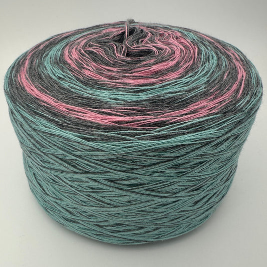 Farbverlauf Bobbel von innen nach aussen Grau, Rose, Grau, Grün, Grau, Rose, Grau und Grün