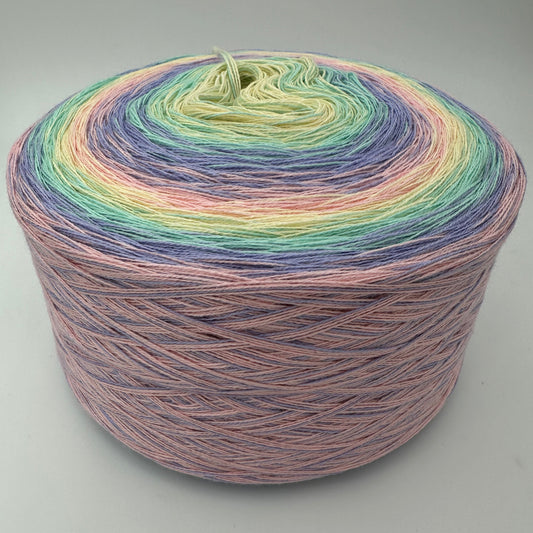 Farbverlauf Bobbel von innen nach aussen Gelb, Grün, Lila, Lachs und nochmal von vorn