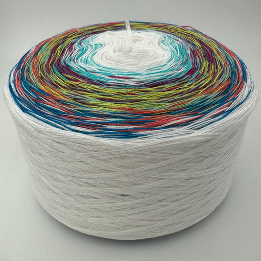 Farbverlauf Bobbel innen Weis, dann sehr Bunt in allerlei Farben und aussen nochmal Weis