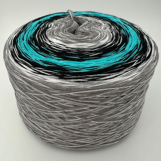 Farbverlauf Bobbel von innen nach aussen Grau, Weiß, Schwarz, Türkis und wieder zurück