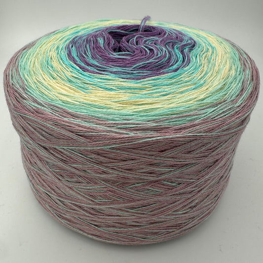 Farbverlauf Bobbel von innen nach aussen Lila, Grün, Gelb, Grün und Lachs