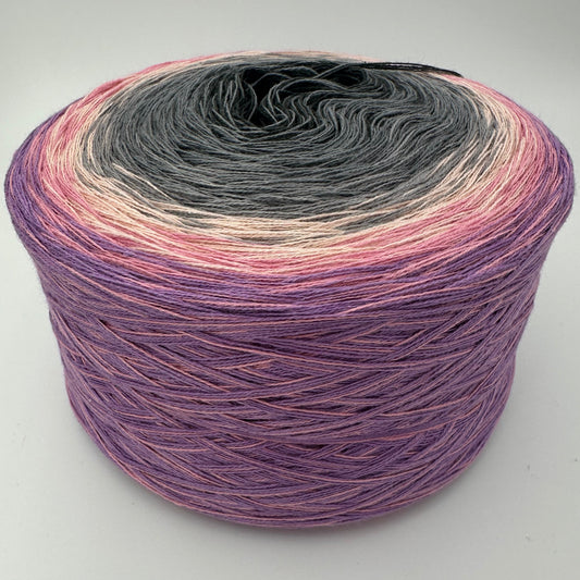 Farbverlauf Bobbel von innen nach aussen Dunkelgrau, Grau, Ocker, Rosa und Lila