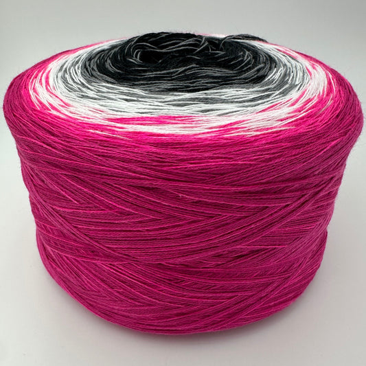 Farbverlauf Bobbel von innen nach aussen Schwarz, Weiß, Pink und dunkles Pink