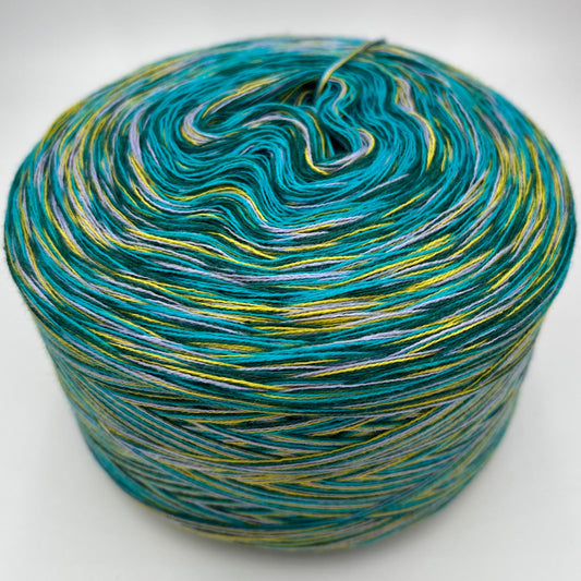 Mixi bzw. Melierter Bobbel in Türkis, Dunkelgrün, Gelb und Creme