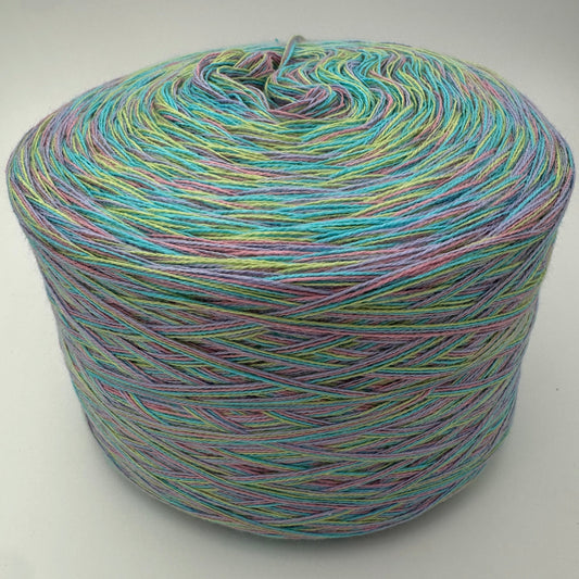 Melierter Bobbel bzw Mixi mit den Farben Grün, Türkis, Rosa und helllila