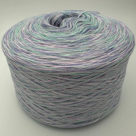 Melierter Bobbel bzw Mixi in Pastelltönen aus Lila, Grün und Creme