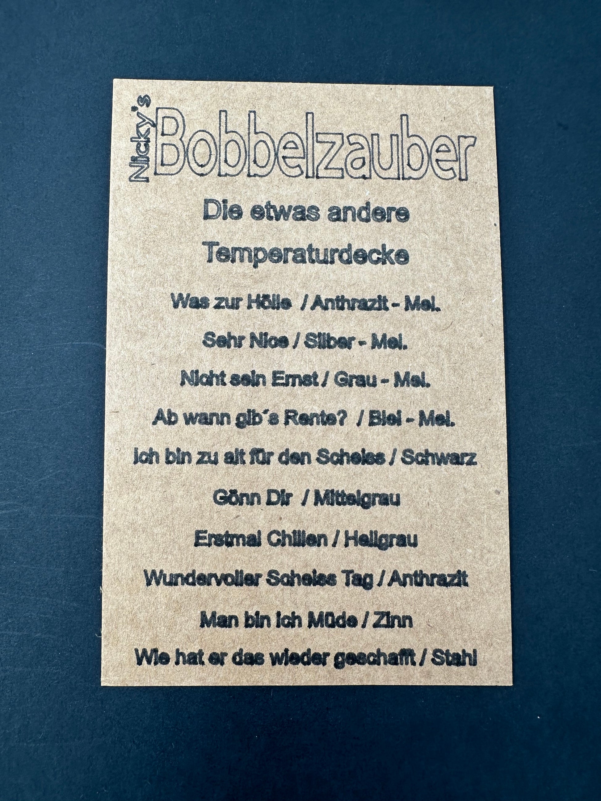 Farbkarte zur angebotenen Temperaturdecke