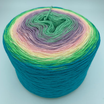 Farbverlauf Bobbel von innen nach aussen in Grün, Lila, Peach, Gelb Grün und Blau