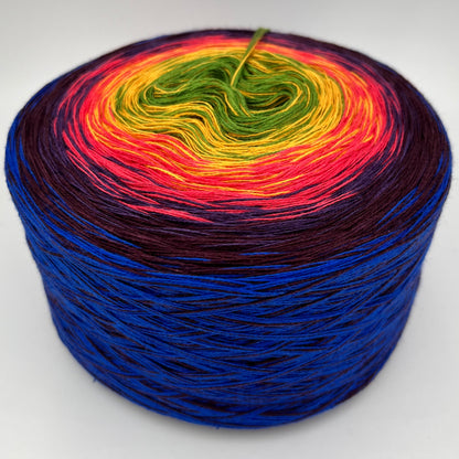 Farbverlauf Bobbel von innen nach aussen Grün, Gelb, Pink, Lilatöne und Blau
