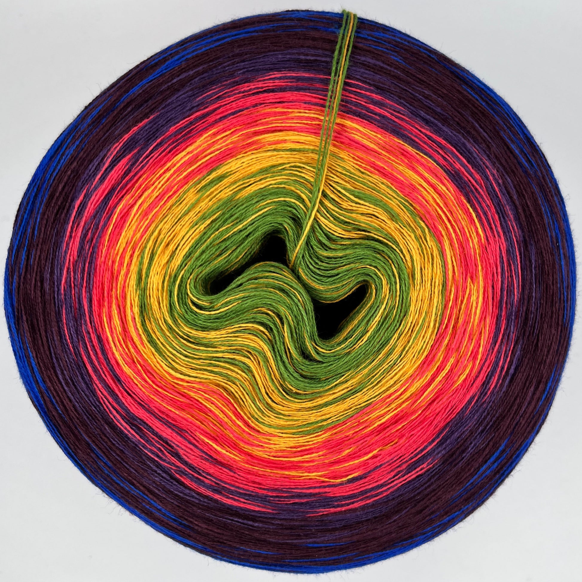 Farbverlauf Bobbel von innen nach aussen Grün, Gelb, Pink, Lilatöne und Blau