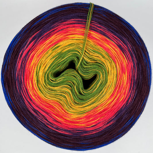 Farbverlauf Bobbel von innen nach aussen Grün, Gelb, Pink, Lilatöne und Blau