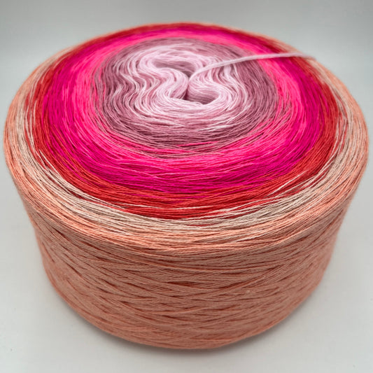 Farbverlauf Bobbel von von innen nach aussen in Rose, Lilatöne, Pinktöne, Rot, Creme und Ocker