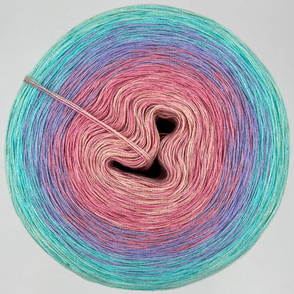 Farbverlauf Bobbel von innen nach aussen in Ocker, Rosa, Blau, Türkis und Grün