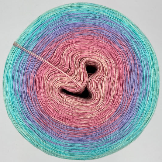 Farbverlauf Bobbel von innen nach aussen in Ocker, Rosa, Blau, Türkis und Grün