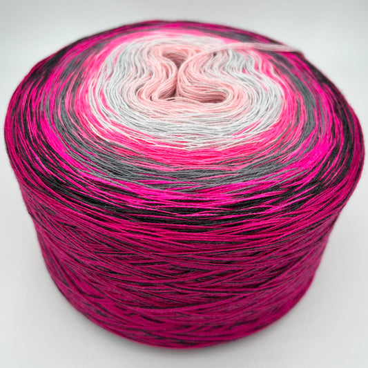 Farbverlauf Bobbel innen Rose gefolgt von Hellgrau, Pink, Dunkelgrau, Pink, Schwarz und Altrot