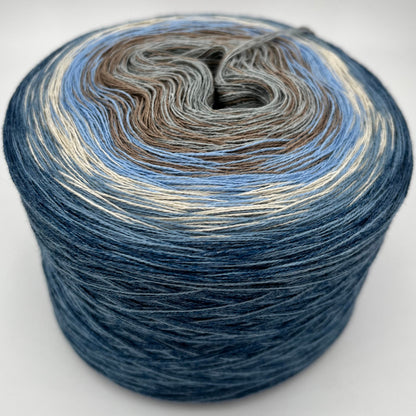 Farbverlauf Bobbel von innen nach aussen Grau, Braun, Blau, Creme und Blautöne