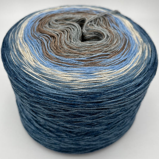 Farbverlauf Bobbel von innen nach aussen Grau, Braun, Blau, Creme und Blautöne