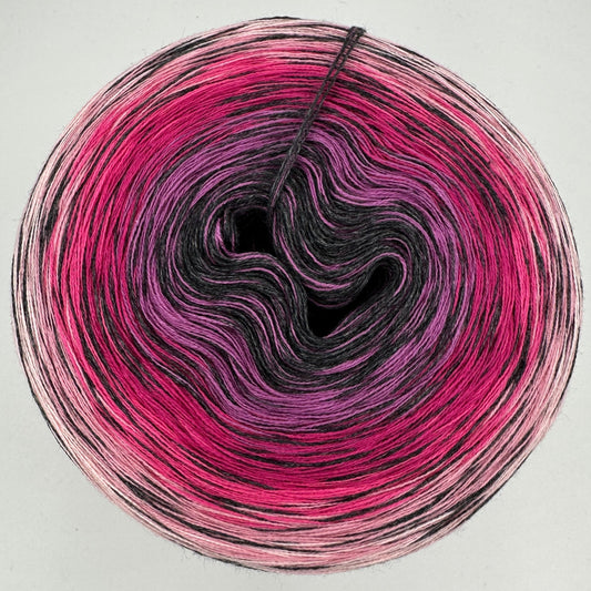 Farbverlauf Bobbel von innen nach aussen Dunkelgrau, Lila, Rot, Pink und Rosa