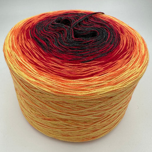 Farbverlauf Bobbel von innen Dunkelgrau, Rot, Orange und Gelb