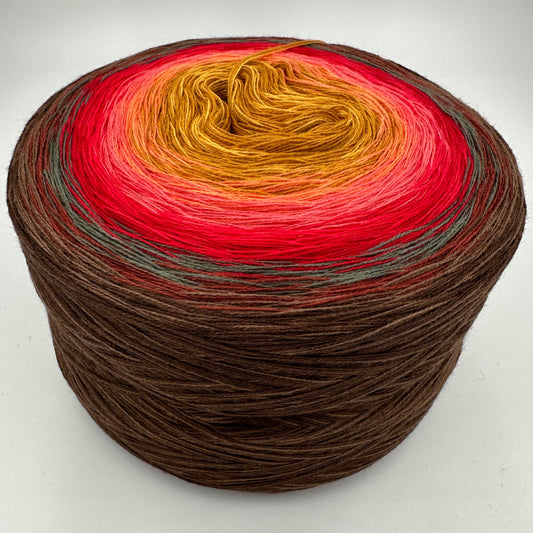 Farbverlauf Bobbel von innen nach aussen Ocker Orange, Rosa, Rot, Grau und Brauntöne