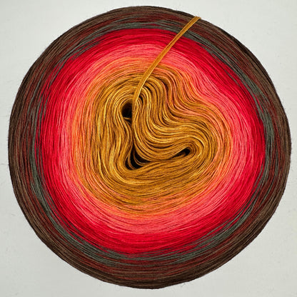 Farbverlauf Bobbel von innen nach aussen Ocker Orange, Rosa, Rot, Grau und Brauntöne