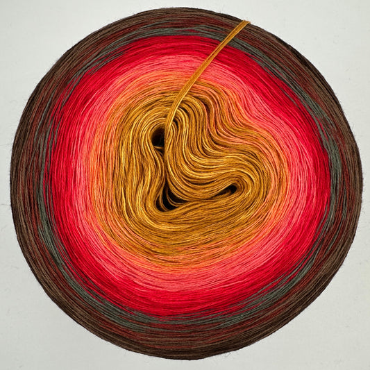 Farbverlauf Bobbel von innen nach aussen Ocker Orange, Rosa, Rot, Grau und Brauntöne