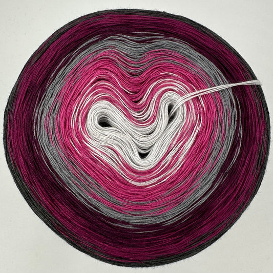 Farbverlauf Bobbel von innen nach aussen Weis, Pink, Grau, Lilatöne und Dunkelgrau